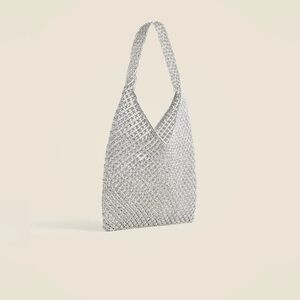 NWT J. Crew Silver Handwoven Metallic Shoulder Tote with Lurex® Metallic threads